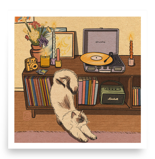 Cat and Vinyl Giclée Print - Maëlys Chay Illustration